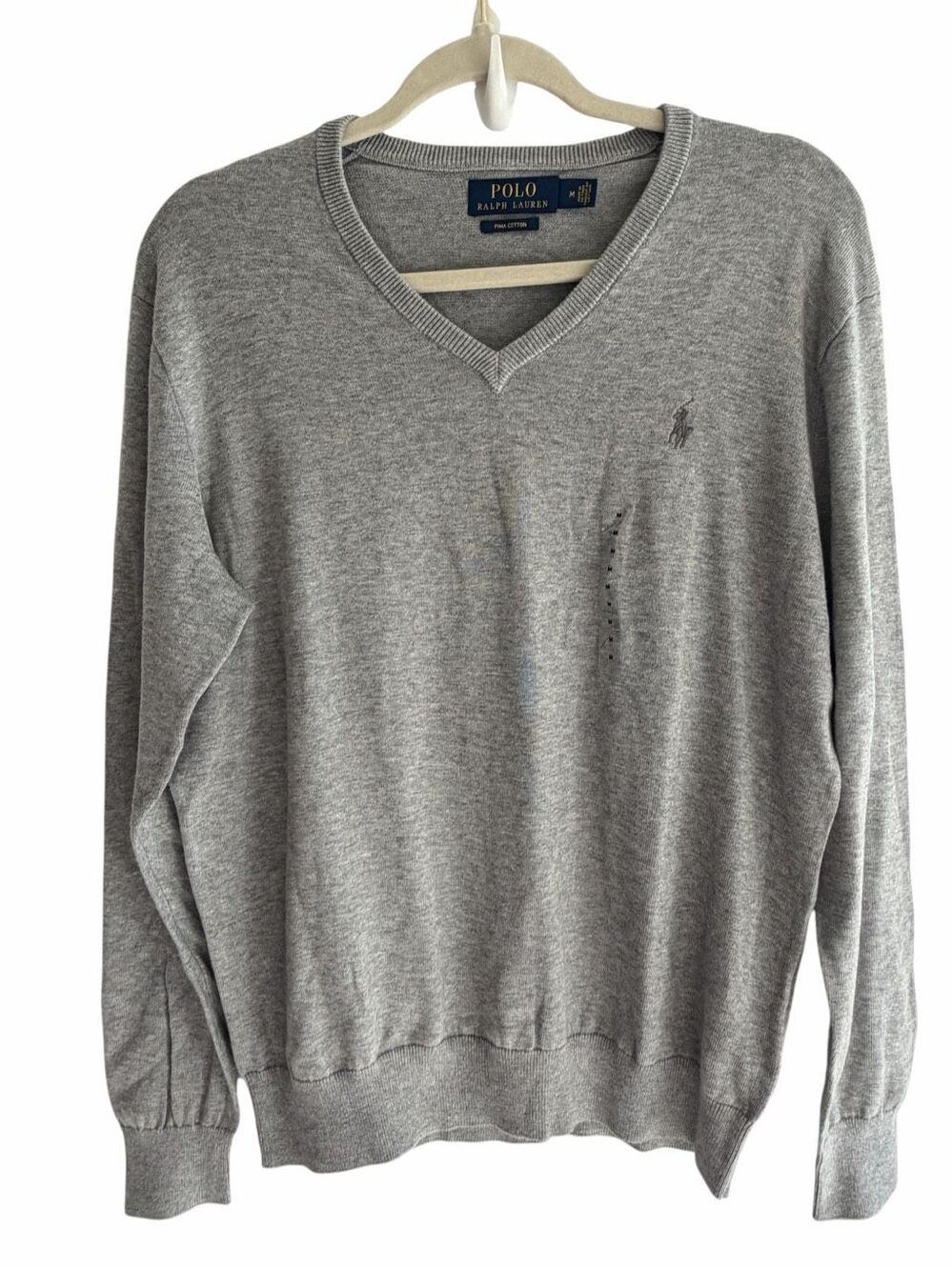 New Polo Ralph Lauren Gray Pima Cotton Vneck Sweater Women’s Size Medium